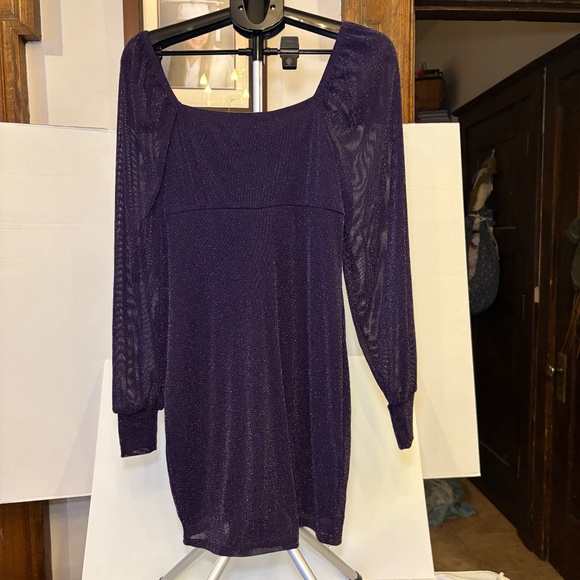 Heart&Moon Fit & Flare Long Sleeve Bodycon MIDI Dress Glittery Purple Sz XL NEW - Picture 2 of 9